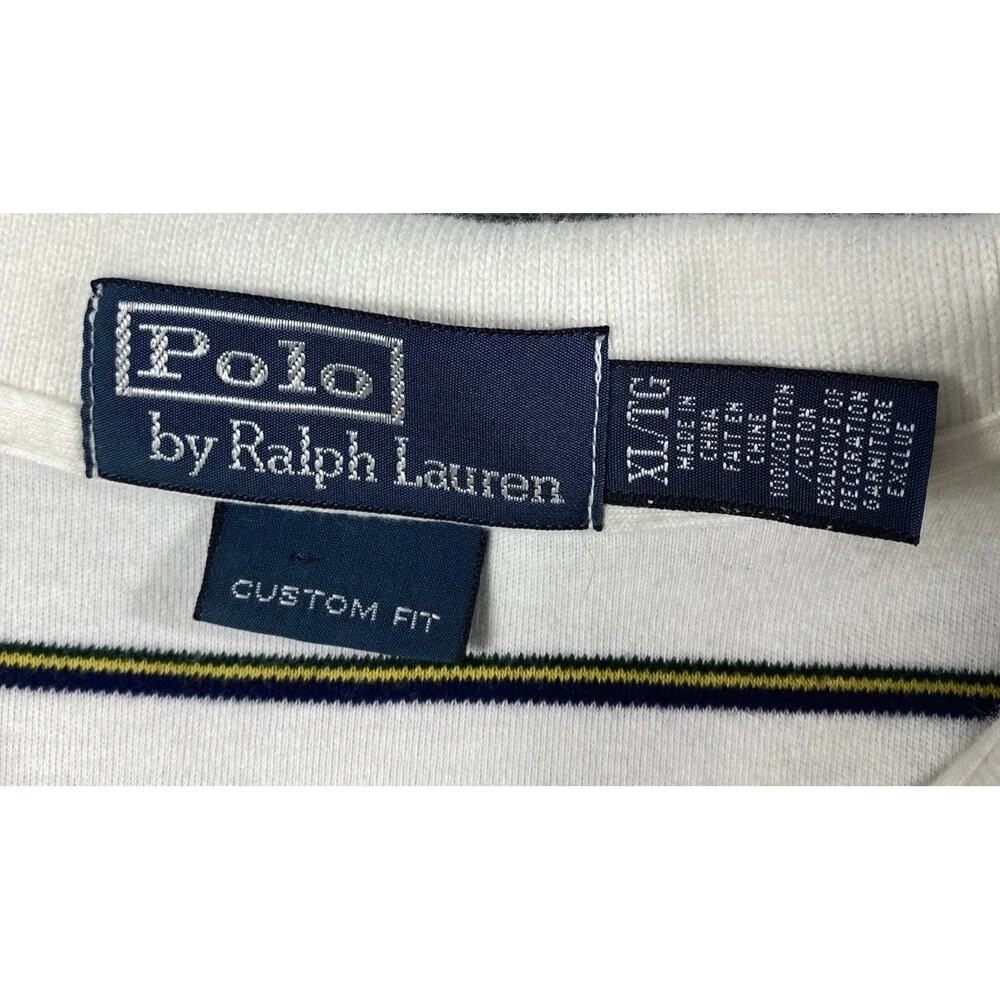 Polo Ralph Lauren Polo Shirt Men XL White Blue Classic Fit Soft Cotton